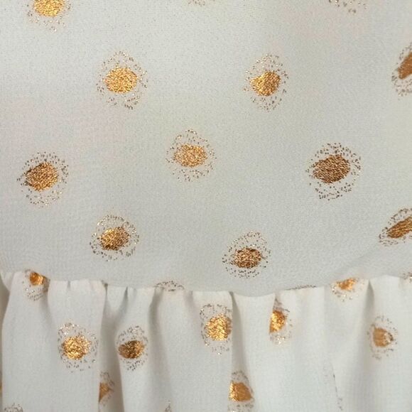 Gianni Bini White Ruffled Tiered  With Gold Polka Dots Top sz XL Boho Babydoll - Picture 10 of 11